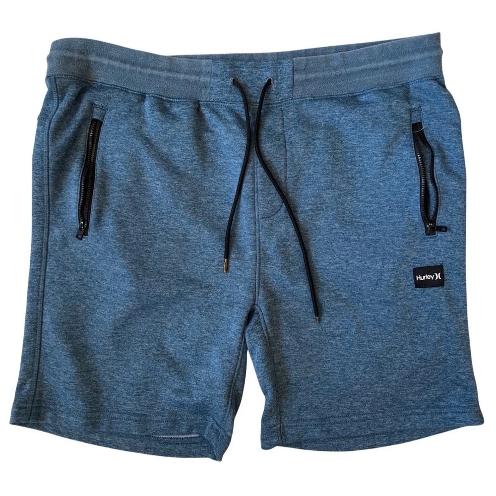 Hurley Nike Dri-FIT Mens Blue Heathered Knit Athletic Shorts Large Drawstring